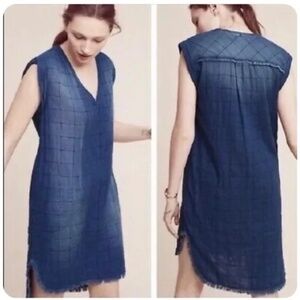 Cloth & Stone indigo sashiko stitched quilted dress with raw hem